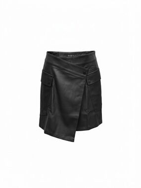 Bishop + Young Black Faux Leather Wrap Mini Skirt w Pockets